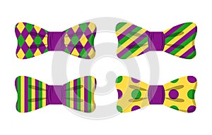 Vector carton tie bow collection. Mardi Gras accessories for costume isolated on white background