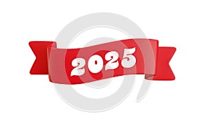 Vector cartoon 3d red ribbon with numbers 2025, realistic 3d design element for graduation design, yearbook, new year