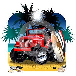 Vector cartoon 4x4 car on beach