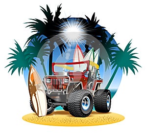 Vector cartoon 4x4 car on beach