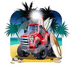 Vector cartoon 4x4 car on beach isolated