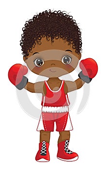 Vector Cartoon African American Boy Boxing