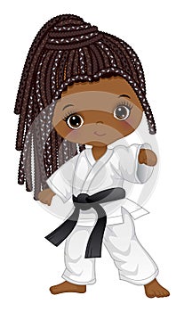 Vector Cartoon Afro Girl Practicing Karate