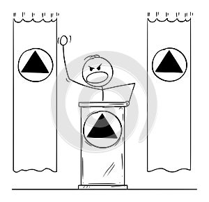 Vector Cartoon of Aggressive Man or Dictator Speaking or Having Speech on Podium Behind Lectern