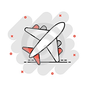 Vector cartoon airplane icon in comic style. Airport plane sign illustration pictogram. Airplane business splash effect concept