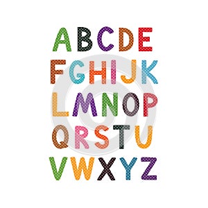 Vector cartoon alphabet white background. Cute abc design for book cover, poster, card, print on baby`s clothes, pillow