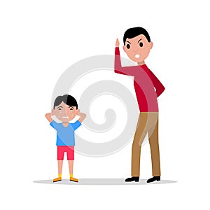 Vector cartoon angry father scolding her child