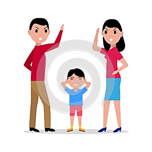 Vector cartoon angry parents swearing child photo