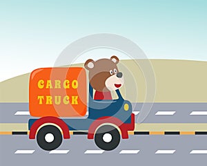 Vector cartoon of animal on cargo truck, Can be used for t-shirt print, kids wear fashion design, invitation card. fabric, textile