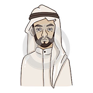Vector Cartoon Arabian Man in White Keffiyeh and Kandura