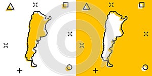 Vector cartoon Argentina map icon in comic style. Argentina sign illustration pictogram. Cartography map business splash effect