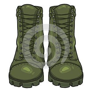 Vector Cartoon Army Boots. High Military Shoes