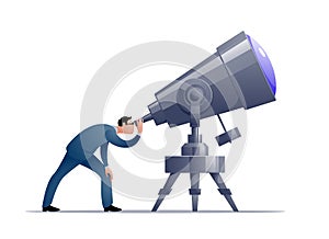 Vector cartoon astronomer looking through a telescope photo
