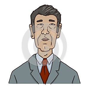 Vector Cartoon Avatar - Old Asian Man in Business Suit