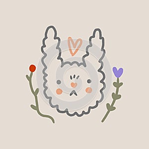 Vector cartoon baby girl rabbit, little Easter cute bunny childish illustration