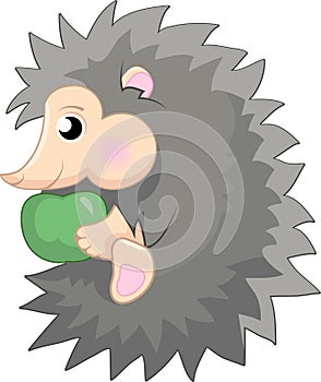 Vector Cartoon baby hedgehog with green apple