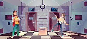 Vector cartoon quest, escape room with people photo