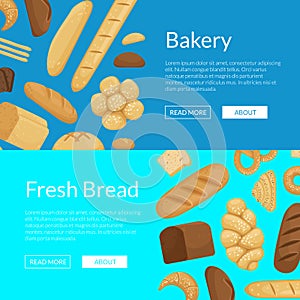 Vector cartoon bakery elements web banner templates illustration