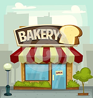 Vector cartoon bakery shop building illustration