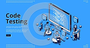 Vector cartoon banner of code testing