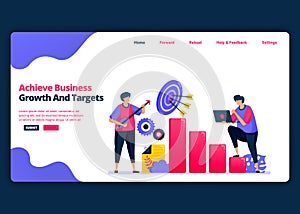 Vector cartoon banner template for achieve business profit growth and jobs targets. Landing page and website creative design