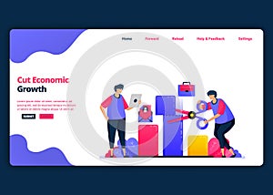 Vector cartoon banner template for cutting economic growth and GDP during the crisis. Landing page and website creative design