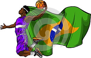 vector cartoon basketball player with brazil flag