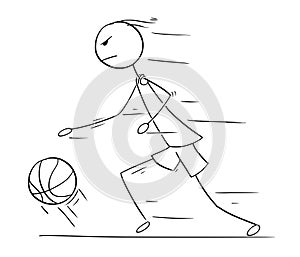 Vector Cartoon of Basketball Player Running and Dribbling with B
