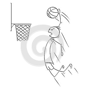 Vector Cartoon of Basketball Player Scoring Goal