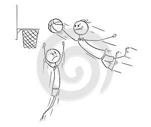 Vector Cartoon of Basketball Player Scoring Goal