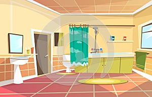 Vector cartoon bathroom interior background