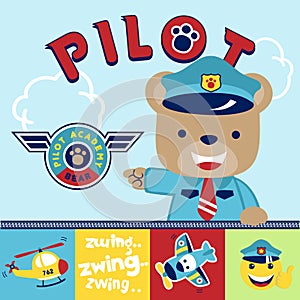 Vector cartoon of bear the pilot