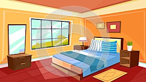 Vector cartoon bedroom interior background