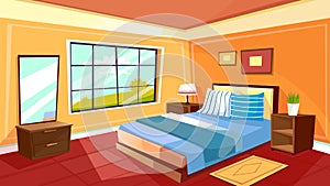 Vector cartoon bedroom interior background photo