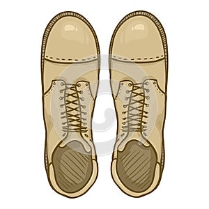 Vector Cartoon Beige Army Boots. Sand Color High Military Shoes