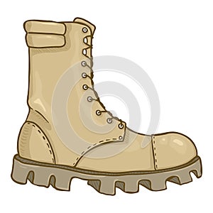Vector Cartoon Beige Army Boots. Sand Color High Military Shoes