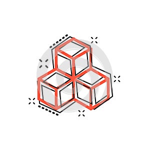 Vector cartoon blockchain technology icon in comic style. Cryptography cube block concept illustration pictogram.