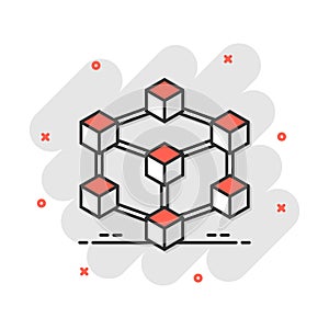 Vector cartoon blockchain technology icon in comic style. Cryptography cube block concept illustration pictogram. Blockchain