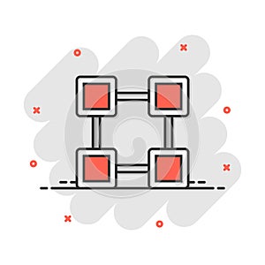 Vector cartoon blockchain technology icon in comic style. Cryptography cube block concept illustration pictogram. Blockchain