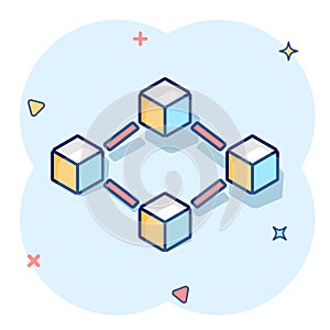 Vector cartoon blockchain technology icon in comic style. Cryptography cube block concept illustration pictogram. Blockchain