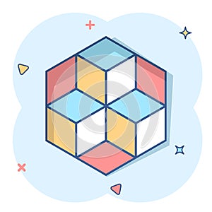 Vector cartoon blockchain technology icon in comic style. Cryptography cube block concept illustration pictogram. Blockchain