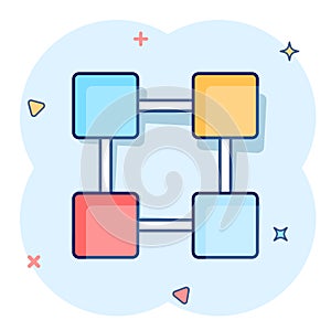 Vector cartoon blockchain technology icon in comic style. Cryptography cube block concept illustration pictogram. Blockchain