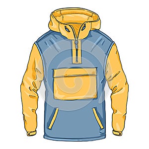 Vector Cartoon Blue and Yellow Anorak. Casual Rain Jacket
