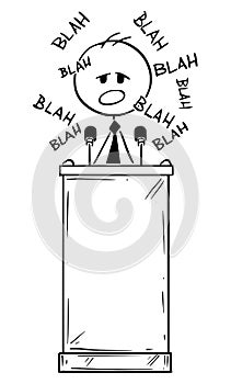 Vector Cartoon of Boring Man or Politician Speaking Blah or Having Speech on Podium or Behind Lectern