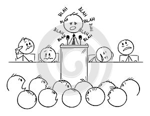 Vector Cartoon of Boring Man or Politician Speaking Blah or Having Speech on Podium or Behind Lectern