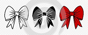 Vector Cartoon Bow Tie or Gift Bow, Cut Out and with Outline Icon Set Isolated. Bow Design Template