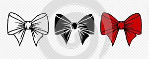 Vector Cartoon Bow Tie or Gift Bow, Cut Out and with Outline Icon Set Isolated. Bow Design Template