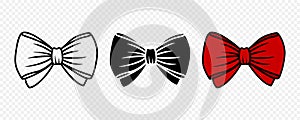 Vector Cartoon Bow Tie or Gift Bow, Cut Out and with Outline Icon Set Isolated. Bow Design Template