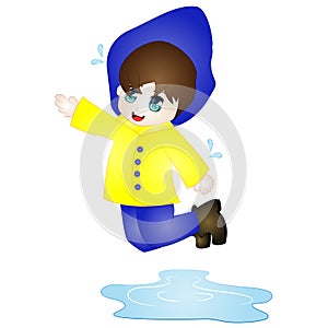 Vector Cartoon boy Jumping in puddle