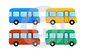 Vector cartoon bus icon set. color car